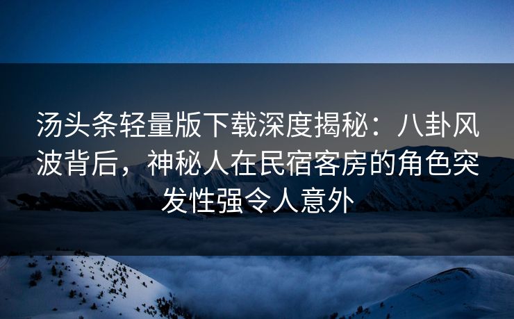 汤头条轻量版下载深度揭秘：八卦风波背后，神秘人在民宿客房的角色突发性强令人意外