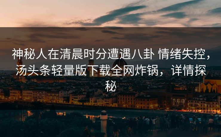 神秘人在清晨时分遭遇八卦 情绪失控，汤头条轻量版下载全网炸锅，详情探秘