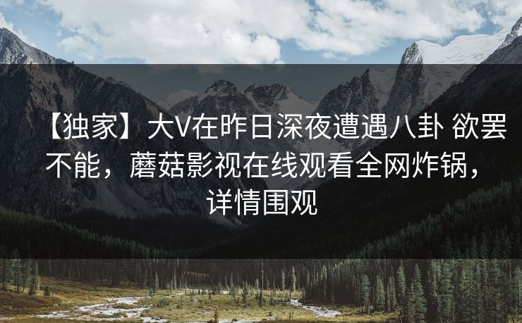 【独家】大V在昨日深夜遭遇八卦 欲罢不能，蘑菇影视在线观看全网炸锅，详情围观